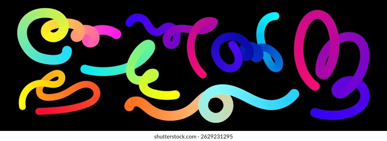 Set of vector graphic elements. Abstract shapes with smooth wavy lines, bright colors and gradient transitions.
