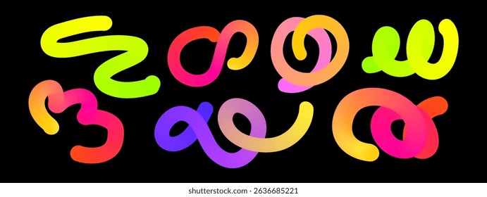 Set of vector graphic elements. Abstract shapes with smooth wavy lines, bright colors and gradient transitions.