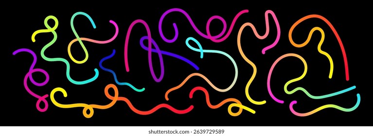 Set of vector graphic elements. Abstract shapes with smooth wavy lines, bright colors and gradient transitions.