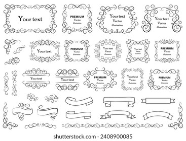 Set of vector graphic elements for design. Decorative swirls or scrolls, vintage frames , flourishes, labels and dividers. Retro vector illustration.