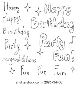 a set of vector graphic elements inscriptions, fonts, happy birthday