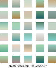 Set of vector graphic featuring soft, desaturated green color gradients