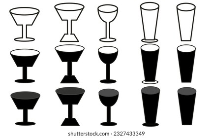 conjunto de ilustración gráfica vectorial del vidrio. conjunto de vidrio. tipo de forma de vidrio con combinación de círculo, rectangular y paralelogramo