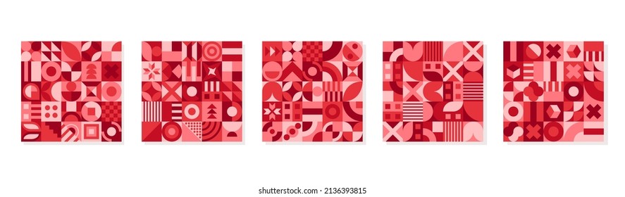 Set of Vector Graphic Neo Geo Design. Geometric Shapes Element. Red Color Theme. Unique Geometry Shape. Good for Blanket, Table Cloth, Curtain, Bed Sheet, Handkerchief, Print, Banner, and More