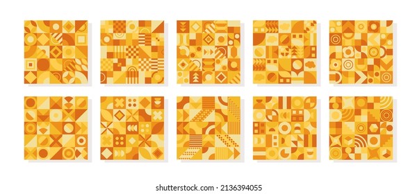 Set of Vector Graphic Neo Geo Design. Yellow and Orange Color Theme. Geometric Shapes Wallpaper. Good for Print, Banner, Flyer, Cover, Brochure, Blanket, Bed Sheet, Curtain, and More
