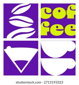Set of vector graphic posters for coffee packaging design, coffee shop, coffee factory, coffee festival