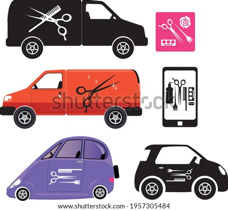 Set of vector graphic resources for a  mobile hairdresser, stylist or beautician business, EPS 8 