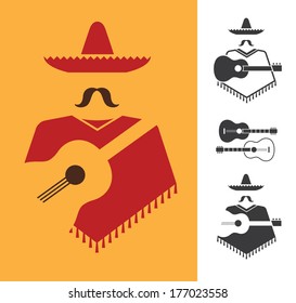 Set of vector graphic signs of mexican with guitar