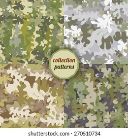 Set of Vector graphics, artistic, stylized  seamless pattern with the image camouflage. original print  can be used for fabric design, wallpaper, wrapping papers.