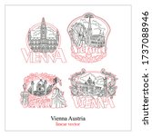 Set of vector graphics. City of Vienna. Austria. Souvenir magnet, sticker, emblem. An image of the architecture of the old city. The illustration is ideal for laser cutting.