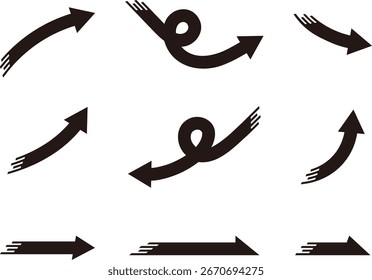 A set of vector graphics featuring variations of dynamic black arrows