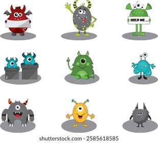 Set of vector graphics of funny monsters.