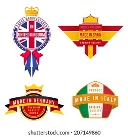 set of vector graphics made in united kingdom germany spain italy badges