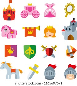 Conjunto de Vetor Gráficos Mediaval, Cavaleiros e Princesa em Estilo para crianças