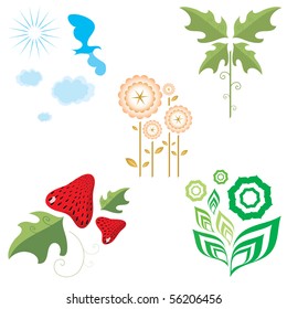 set of vector graphics on the theme of flora and fauna