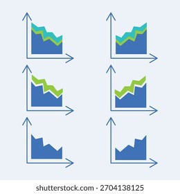 Eine Reihe von Vektorgrafiken, eine Business-Infografik-Vorlage mit Diagrammen, Liniendiagrammen und Diagrammen für Präsentationen und Finanzberichte.