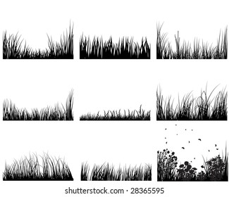 Set of vector grass silhouettes backgrounds for design use