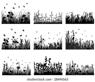 Set of vector grass silhouettes backgrounds for design use