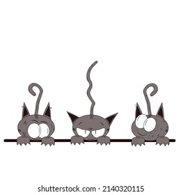 Set of vector gray cats in cartoon style isolated on a white background. Angry, interested, shocked, surprised cats, like punks. For packaging, computer programs, logos, websites, avatars