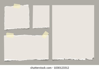 Set of vector gray torn edge papers with adhesive tape.