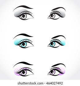 Set of vector gray,blue, lilac eyes. Female eyes. Beautiful woman eyes.