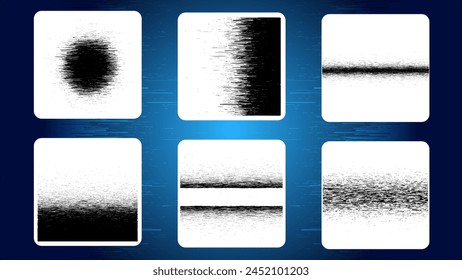 A set of vector grayscale gradients in the grunge style. A textural pattern of lines, scratches, and damages.