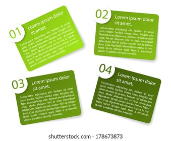 set of vector green angular paper option labels with number of option
