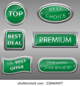 Set of vector green badges and labels