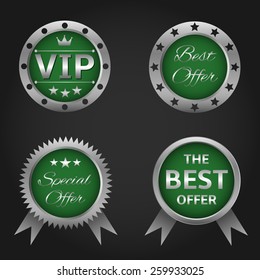 Set of vector green badges and labels
