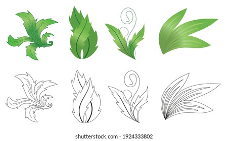 set of vector green and black plants