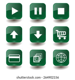 Set of vector green buttons with internet-signs 