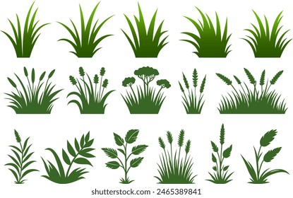 Set of vector green grass.