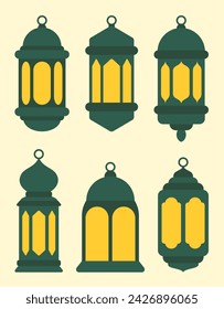 set of vector green lanterns, suitable for use as Islamic illustrations