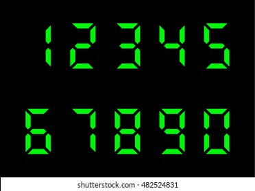 set of vector green led digits numerals
