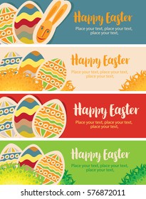 set vector greeting card with Easter eggs and rabbit