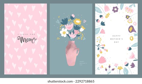 Set of vector greeting cards for mother's day.Vector illustration.