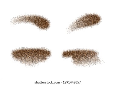 Set of vector ground black pepper powder elements isolated on white background. Spicy seasoning. Kitchen herbs. Vector culinary design elements.