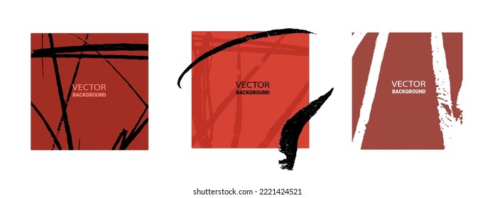 A set of vector grunge banners. Design elements in the grunge style. Square red banners with brush strokes