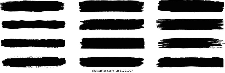 Conjunto de pintura preta grunge vetorial. coleção de preto grunge artístico e traçado de pincel de aquarela, círculo traçado do pincel, traçados de pincel de tinta, pincel de tinta de pulverização. Pincel vetorial.