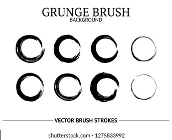 Set of vector grunge brush circles. Distress frames. Hand drawn elements isolated on white background