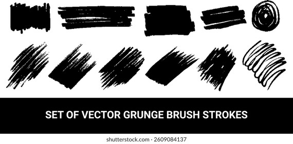 Set of vector grunge brush strokes. Marker strokes
