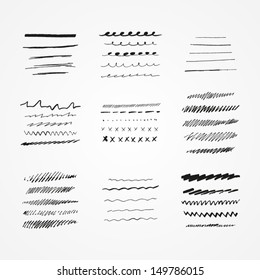 Set of vector grunge brushes. Abstract hand drawn ink strokes