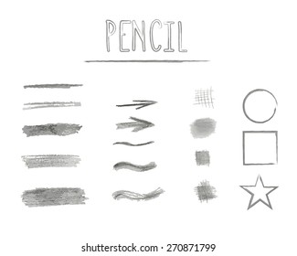 Set of vector grunge brushes. Abstract hand drawn pencil strokes. Original design elements for your projects. Vector illustration