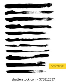 Set of vector grunge brushes. Abstract hand drawn ink strokes. Illustration of the set of grunge brushes. Vector textured hand drawn elements for design, web design, fabric, fashion, wrap.