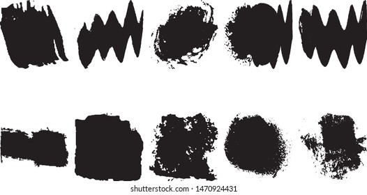 Set of vector grunge brushes. Black ink stains on white background. Abstract dirty blots