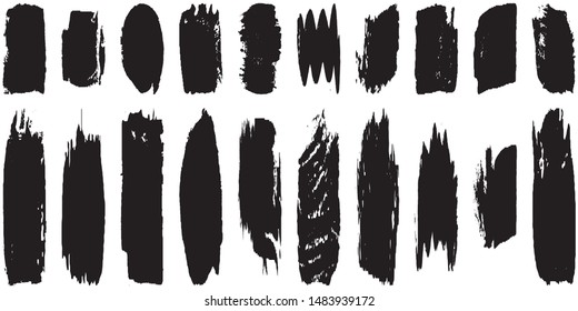 Set of vector grunge brushes. Black ink stains on white background. Abstract dirty blots