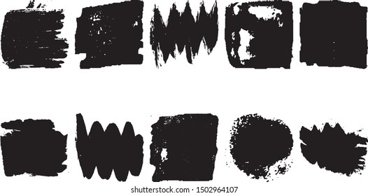 Set of vector grunge brushes. Black ink stains on white background. Abstract dirty blots