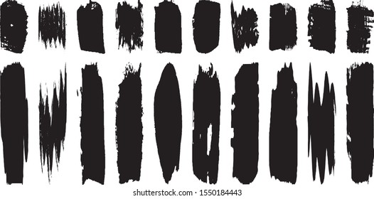 Set of vector grunge brushes. Black ink stains on white background. Abstract dirty blots