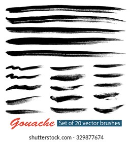 Set of vector grunge brushes created with gouache. Artistic brushes different densities. Saved palette file brushes.