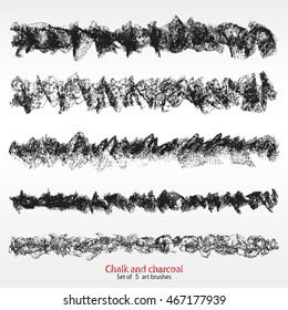 Set of vector grunge brushes different thickness and stiffness, brushstroke created with chalk and charcoal. 
A high resolution. Expressive grunge template. Saved in the palette.
